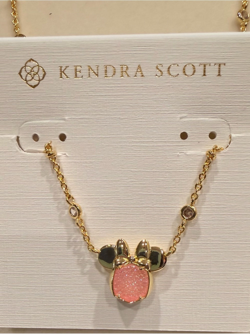 Kendra Scott Gold Necklace with Pink Druzy Minnie Pendant